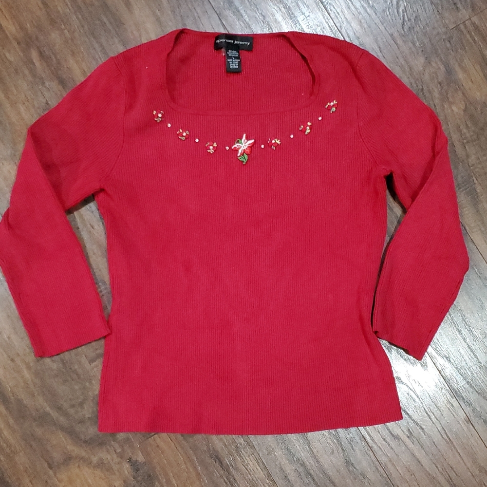 Spenser Jeremy Red Embroidered Women's Top